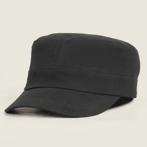 Black cotton flat top military cap outdoor training sun visor cap product detail