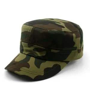 Camouflage flat top military cap for outdoor training, breathable cotton student tactical hat.
