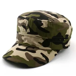 Classic camouflage flat top cap detail showing durable fabric and tactical design for outdoor.
