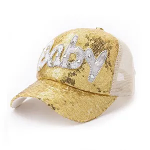 Gouden pailletten honkbalpet voor heren en dames, stijlvolle mesh zonbescherming trucker hat.