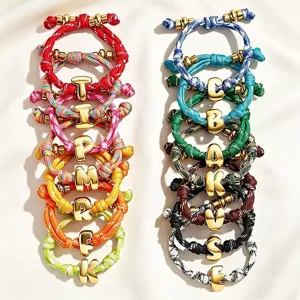 Bracelet en Corde Tressée Avec Pendentif Lettre Alphabet en Cuivre Plaqué Or pour Femmes Unisexe Bijoux Minimalistes Faits Main