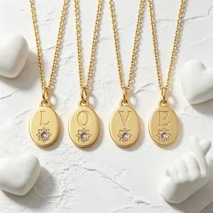 Mode Kupfer Vergoldet Oval Buchstabe Anhänger Halskette Sonne Strass DIY Initialen Schmuck Für Paare Damen Herren
