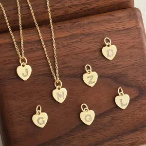 Copper Gold Plated Heart Zirconia Pendant 26 Alphabet Inlaid Letter Pendant For DIY Necklace Bracelet Jewelry Making For Women