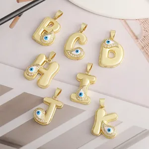 18K gold plated evil eye alphabet letter pendant set for DIY necklace jewelry making supplies