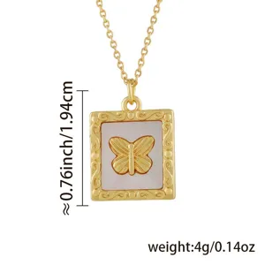 Goldene Schmetterling Anhänger Halskette mit Perlmutt Quadrat Charme Vintage Modeschmuck