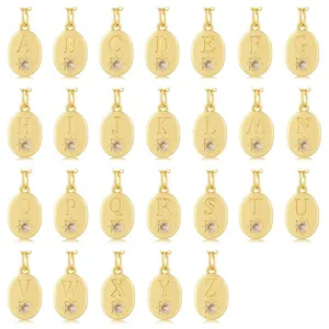 18k vergoldete ovale buchstabe anhänger halskette mit glänzendem sonnen diamant schmuck