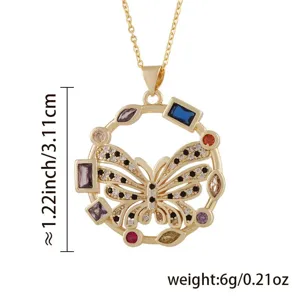 Mehrfarbiger Edelstein Schmetterling Anhänger Kupferschmuck Detailansicht mit Größe.