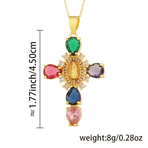 Collana con Pendente a Croce Placcata Oro 18K con Zirconi Multicolore Gioiello Vintage
