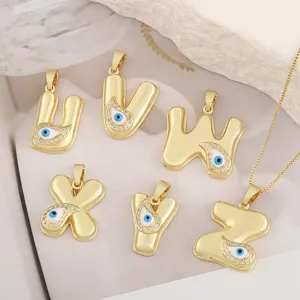 Gold Plated Evil Eye Alphabet Letter Pendants Turkish Blue Eye DIY Necklace Jewelry Set