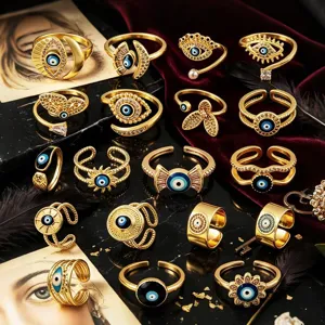 Ensemble de bagues ouvertes mauvais œil plaqué or zircon bijoux de doigt femme vintage