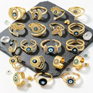 Ensemble de bagues ouvertes mauvais œil en or émail strass anneau réglable pour femme