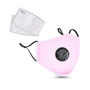 Baumwoll Staubschutz Maske Detail mit Atemventil und beiliegenden PM2.5 Filtermatten.