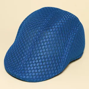 Blue breathable mesh flat cap summer casual duckbill hat for men and women daily