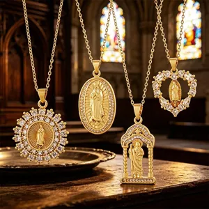 Colliers pendentifs vierge marie jésus zircone cubique plaqué or bijoux religieux