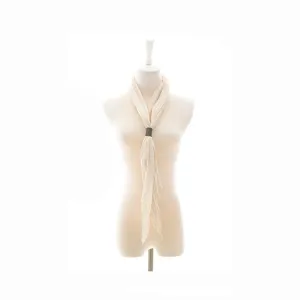 Detail view of a vintage pleated neckerchief in beige with a stylish ring buckle.