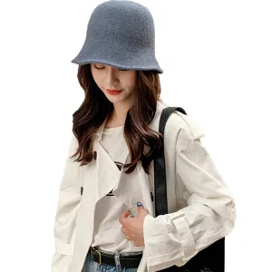 Women Knitted Winter Bucket Hat Cute Casual Warm Solid Color Fashion Beanie Hat For Daily Wear