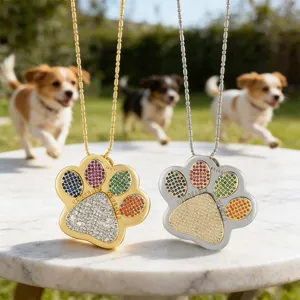 Gouden Zilveren Hondenpoot Huisdier Hanger Strass Anti-verlies Halsketting Accessoire