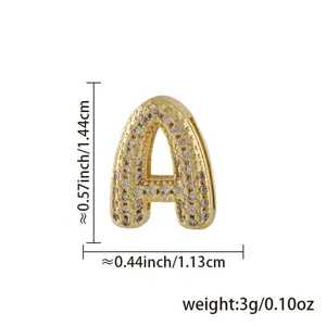 Pendentif lettre A en or charme, accessoire de collier initial en zircone micro pavé, 1,44cm