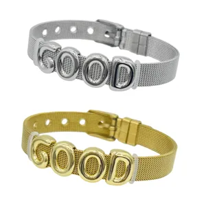 Stainless Steel Mesh Watchband Bracelet For DIY Jewelry Making Zirconia English Letter A-Z Charm Accessories Gold Silver Mesh Strap