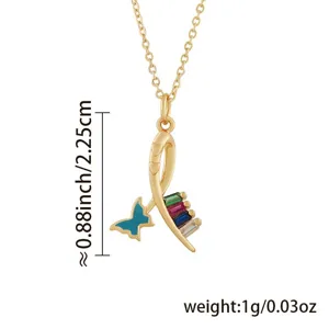 Vergoldete bunte Edelstein Schmetterling Anhänger Halskette mit feiner Kette, leichtes Design.