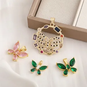 Vergoldete Messing Mehrfarbig Edelstein Schmetterling Anhänger DIY Schmuck Basteln Hauptbild