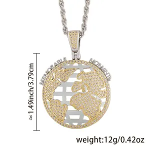 Exquisite rhinestone globe pendant necklace hip hop fashion jewelry with stylish twisted chain.