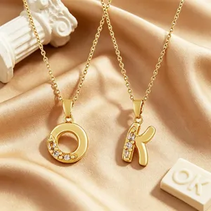 Pendentif lettre O et K en cuivre plaqué or zircon micro-serti collier de clavicule bijoux.