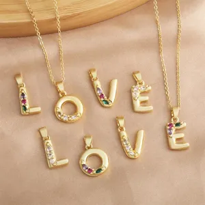 Hip Hop Cuivre Plaqué Or Strass Lettre Initiale Pendentif Collier Niche Chaîne de Clavicule Bricolage Bijoux Accessoires Pour Fête