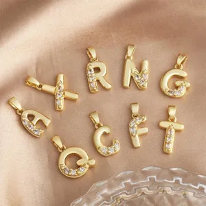 Pendentifs lettres alphabet en zircons micro sertis plaqués or pour accessoires de bijoux DIY