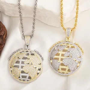 Full diamond globe pendant necklace hip hop rope chain trendy sparkling crystal fashion jewelry