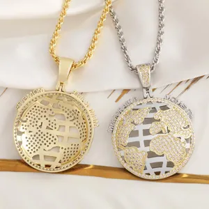 Sparkling Crystal Pavé Globe Pendant World Map Hip Hop Necklace Unisex Rope Chain Jewelry