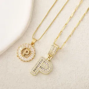 Conjunto de collar con colgante de letra P de circón chapado en oro, joyería inicial.