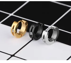 Juego de pendientes de aro de acero inoxidable con diamantes de imitación, moda.