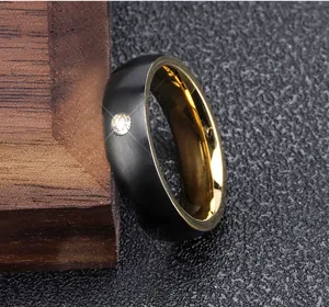 Men black gold titanium steel ring close up sparkling stone detail accessory chic style