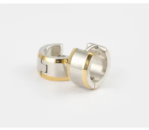 Close-up detail of the stainless steel two-tone hoop earring, showing exquisite craftsmanship.