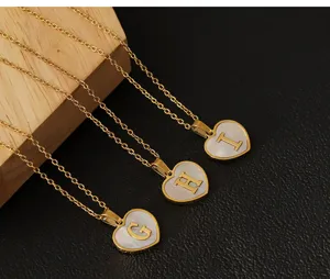 Stainless steel white mother of pearl letter heart pendant necklace fashion daily jewelry
