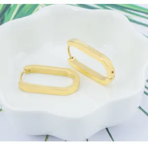 Minimalist 18k gold plated stainless steel geometric oval hoop earrings for women retro daily chic jewelry