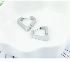 Pendientes de aro geométricos poligonales de acero inoxidable, superficie lisa retro.