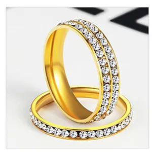 Anillo mujer acero inoxidable oro diamantes imitacion cristal brillante moda