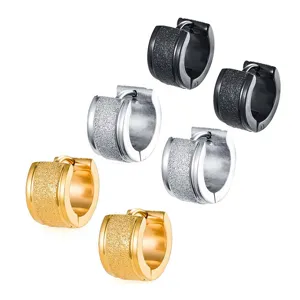 Pendientes de Aro Esmerilados de Acero Inoxidable Minimalistas para Mujer Hebilla de Oreja Redonda Geométrica Joyería de Moda Diaria