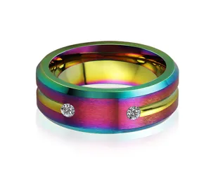 Anillo de acero de titanio arcoíris para hombre mujer joyería de acero inoxidable