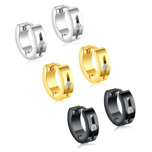 Pendientes de Aro de Acero de Titanio con Strass de Moda Hebillas de Oreja Geométricas de Acero Inoxidable para Mujer Unisex