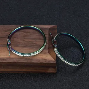 Rainbow stainless steel hoop earrings with sparkling zirconia for women trendy jewelry