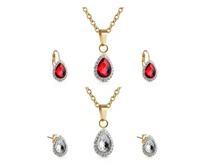 Set sieraden ketting oorbellen zirkoon druppel elegant, minimalistisch verguld ontwerp.