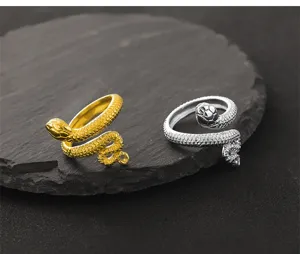 Bague serpent ouverte minimaliste en or et argent, bijou rétro en acier inoxydable.