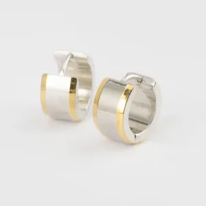 Minimalist Stainless Steel Huggie Hoop Earrings For Men Two-Tone Gold Silver Color Geometric Beveled Double-Sided Ear Buckle Jewelry Gift