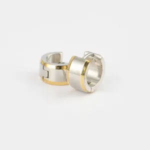 Men stainless steel hinged hoop earrings two tone gold silver fashion trendy jewelry item