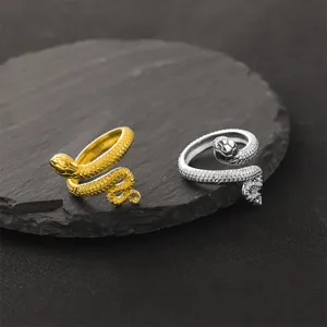 Bague Ouverte Serpent en Acier Inoxydable Vintage Ajustable Gothique Punk Animal pour Femmes Hommes Bijoux de Mode