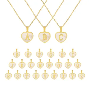 Gold stainless steel heart mother of pearl letter necklace jewelry fashion accessories for women