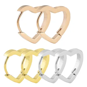 Heart stainless steel hoop earrings in gold, silver and rose gold, minimalist jewelry.